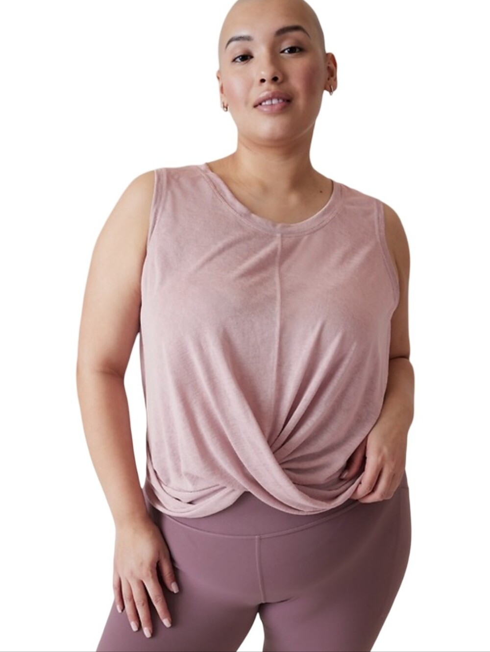 Athleta Twist-Front Sleeveless Tank Top - Dusty Rose Linen Blend